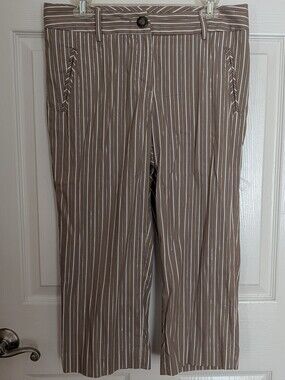 Willi Smith Taupe and White Striped Trousers with Metallic Detail